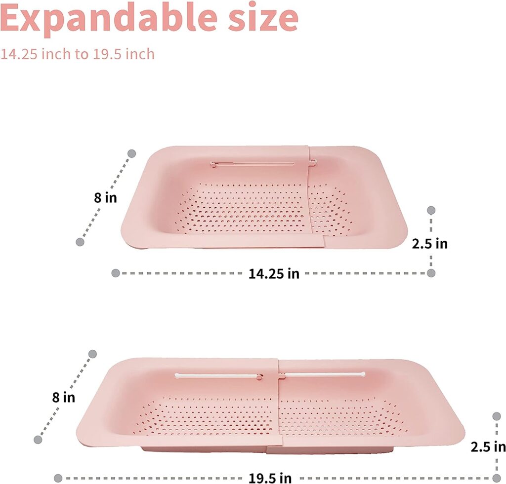 Makerstep Over the Sink Colander Strainer Basket - Expandable, Wash, Drain, and Dry. - New Home Kitchen Essentials, Multifunctional Kitchen Gadgets, Pink