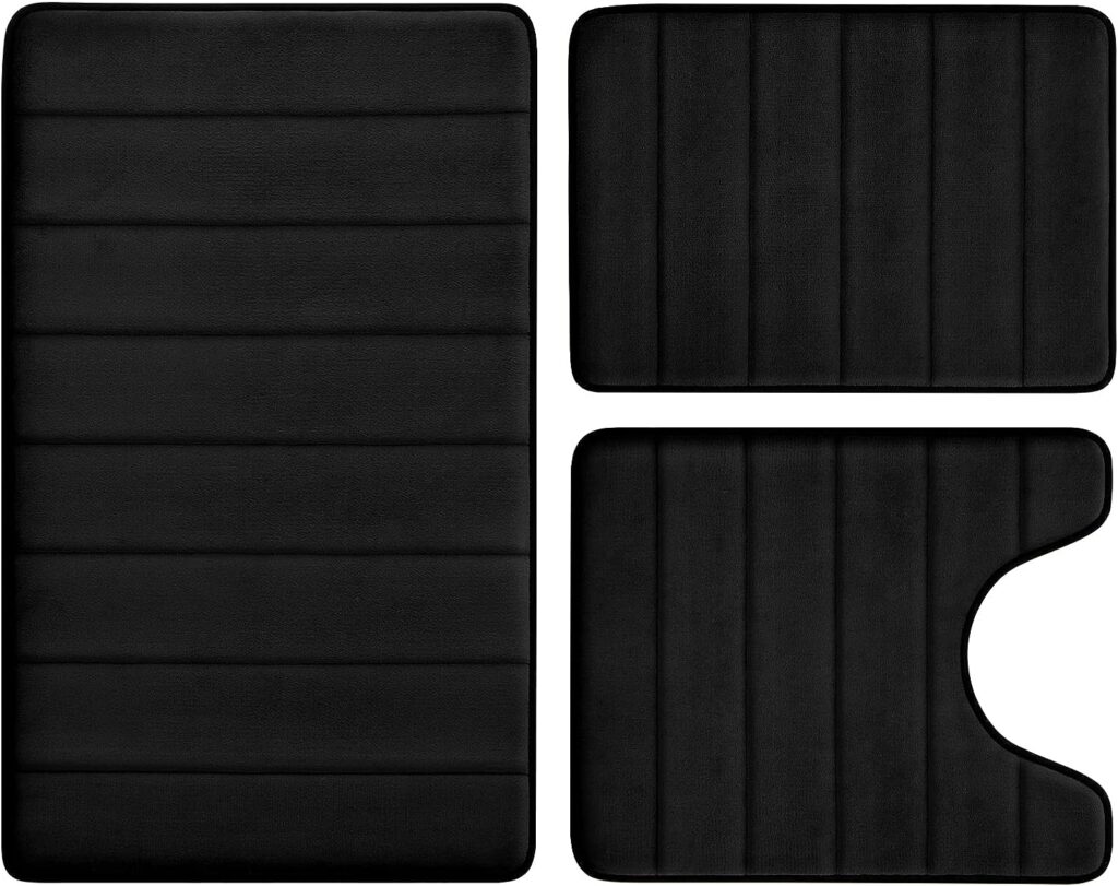 BYSURE Black Memory Foam Rug Set 3 Piece Non Slip Extra Absorbent Shaggy Soft  Dry Bath Mat Sets for Bathroom Washable Carpets Set