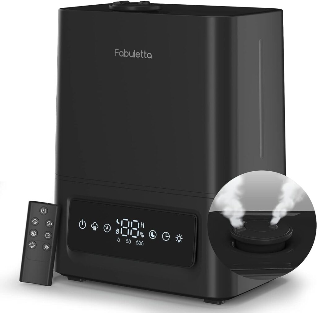 Fabuletta 6L Humidifiers for Bedroom Home, Dual Cool Mist Humidifiers with Led Display and Remote Control, Essential Oil Diffuser, Last Up to 60 Hours Humidifier for Large Room, Auto Shut Off, Black