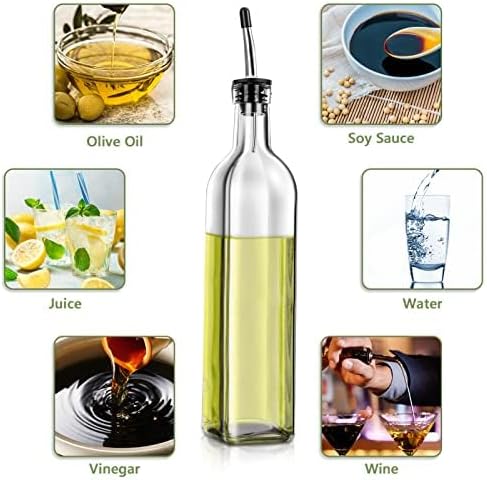 Leaflai Oil Dispenser Oil Bottle for Kitchen, 2 Pcs Glass Olive Oil Dispenser and Vinegar Dispenser Set with Funnel Easy Refill (500ml)