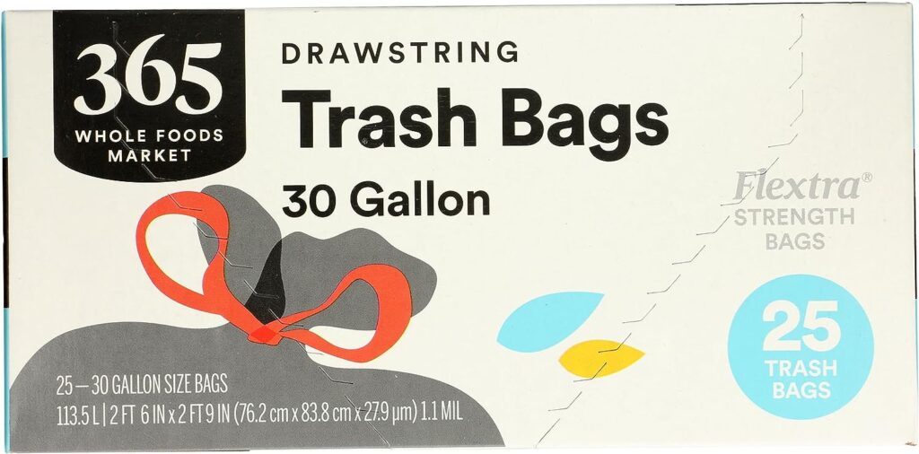 365 by Whole Foods Market, Flexible Drawstring Trash Bags 30GL, 25 Count