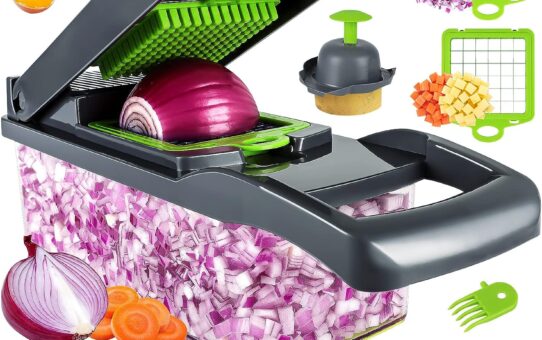 6 Product Reviews: Vegetable Chopper, Pro Onion Chopper, 13 in 1 Food Chopper, Kitchen Vegetable Slicer, Cuisinart Knife Set, Cook with Color Nesting Bowls, Umite Chef Utensils, Mattitude Kitchen Mat, Pyrex Measuring Cups.