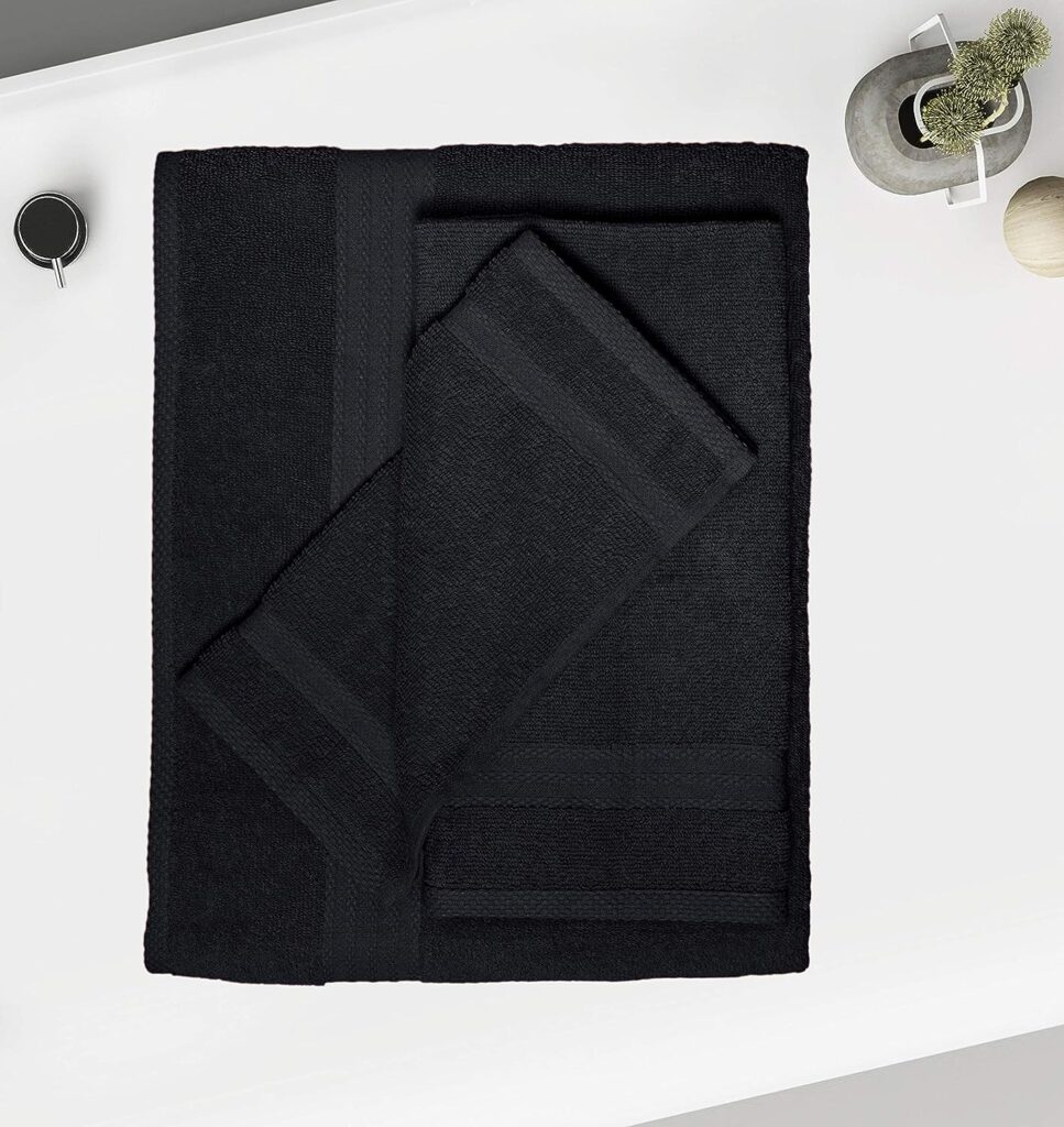 GLAMBURG Ultra Soft 8-Piece Towel Set - 100% Pure Ringspun Cotton, Contains 2 Oversized Bath Towels 27x54, 2 Hand Towels 16x28, 4 Wash Cloths 13x13 - Ideal for Everyday use, Hotel  Spa - Black