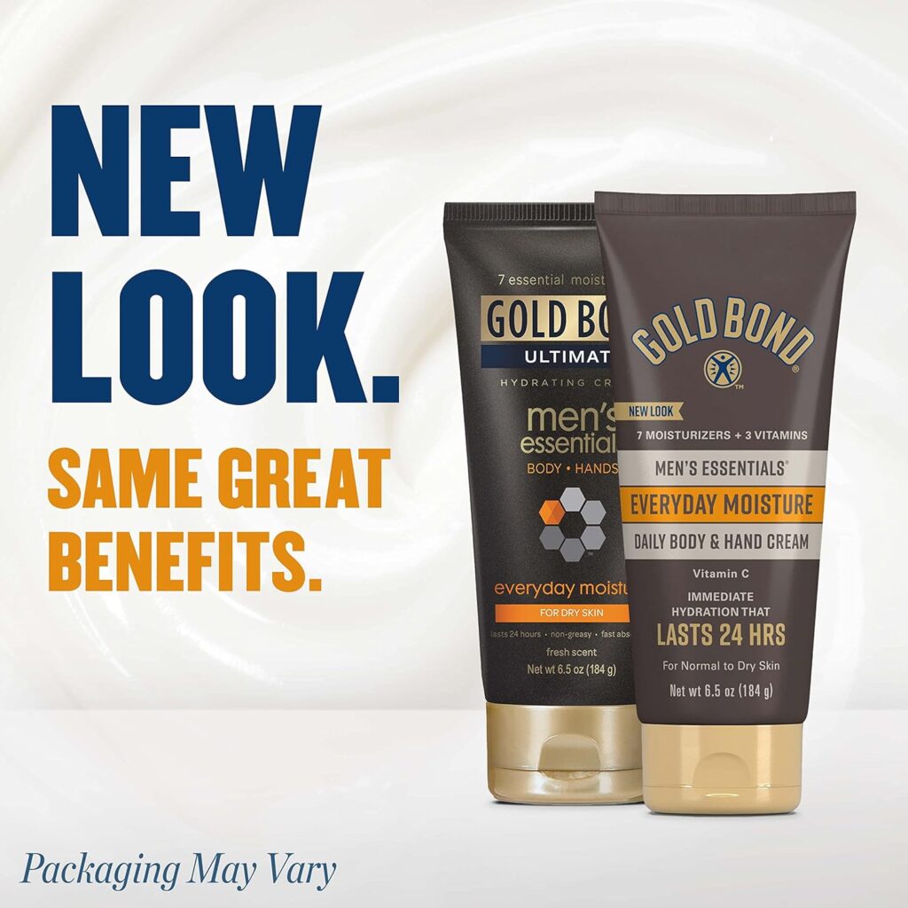 Gold Bond Mens Essentials Everyday Moisture Daily Body  Hand Cream, 6.5 oz., With Vitamin C