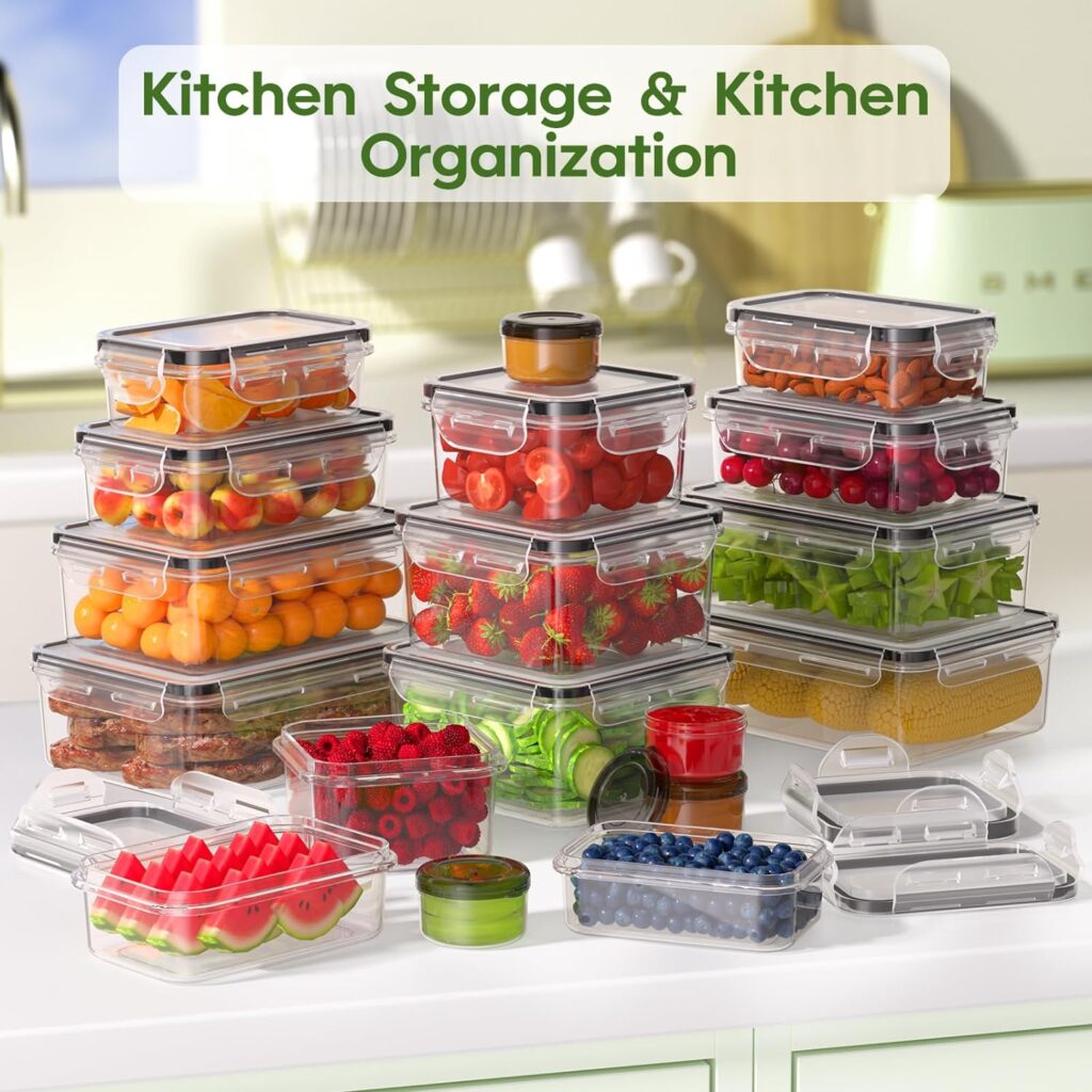 36-Piece Food Storage Containers with Lids Airtight(18 Containers  18 Lids), Plastic Food Containers for Pantry  Kitchen Storage and Organization, BPA-Free, Leak Proof, Reusable with Labels  Pen
