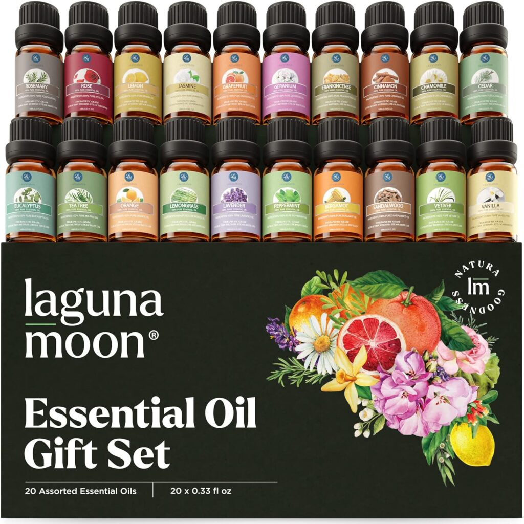 Essential Oils Set - Top 20 Gift Set Oils for Diffusers, Humidifiers, Massages, Aromatherapy, Candle Making, Skin  Hair Care - Peppermint, Tea Tree, Lavender, Eucalyptus, Lemongrass (10mL)