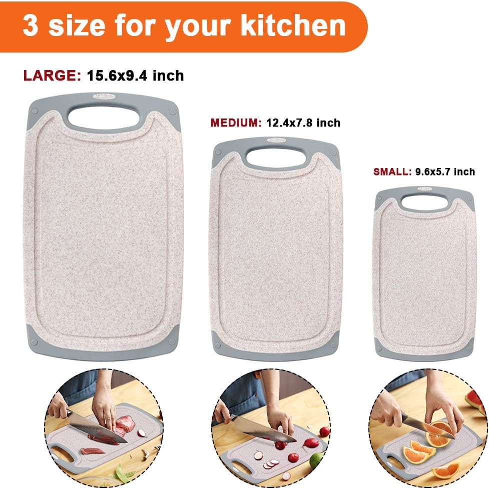 KIMIUP Kitchen Cutting Board (Set of 3),Professional Chopping Boards Sets,Dishwasher Safe Cutting Boards With Juice Grooves  Carrying Handle  No BPA