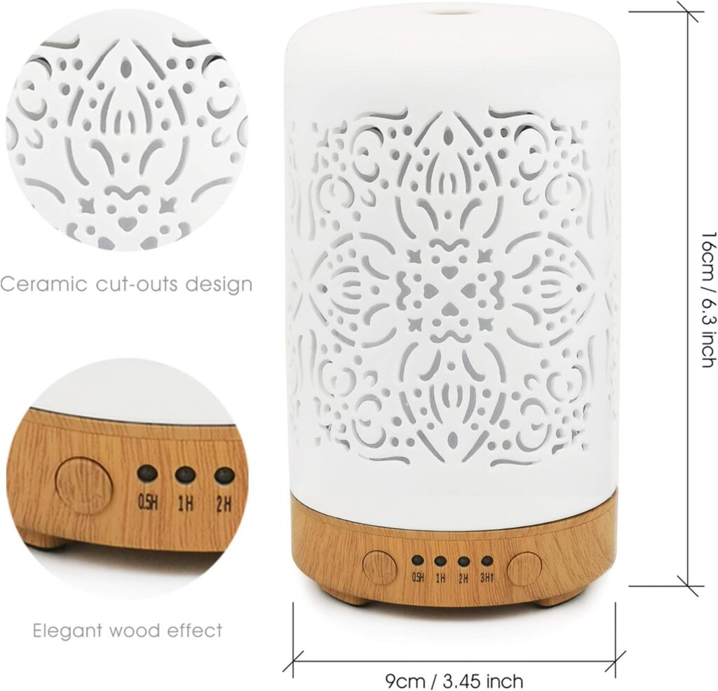Earnest Living Essential Oil Diffuser White Ceramic Diffuser 500 ml Timers Night Lights and Auto Off Function Home Office Humidifier Aromatherapy Diffusers for Essential Oils