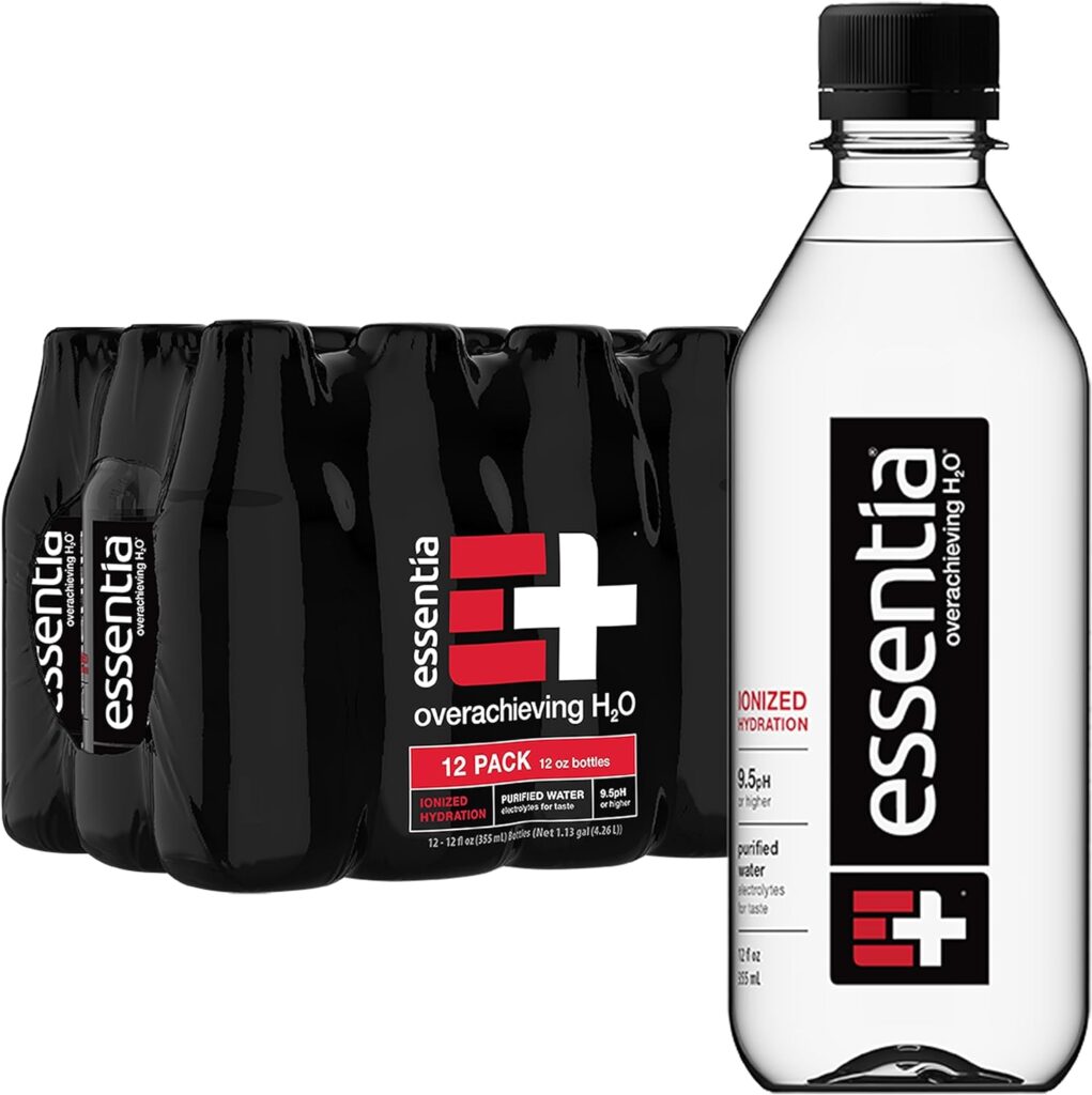 Essentia Water; Ionized Alkaline Bottled Water; 99.9% Pure; 9.5 pH or Higher; Consistent Quality in Every BPA and Phthalate-Free Bottle; 12 Fl Oz (Pack of 12)