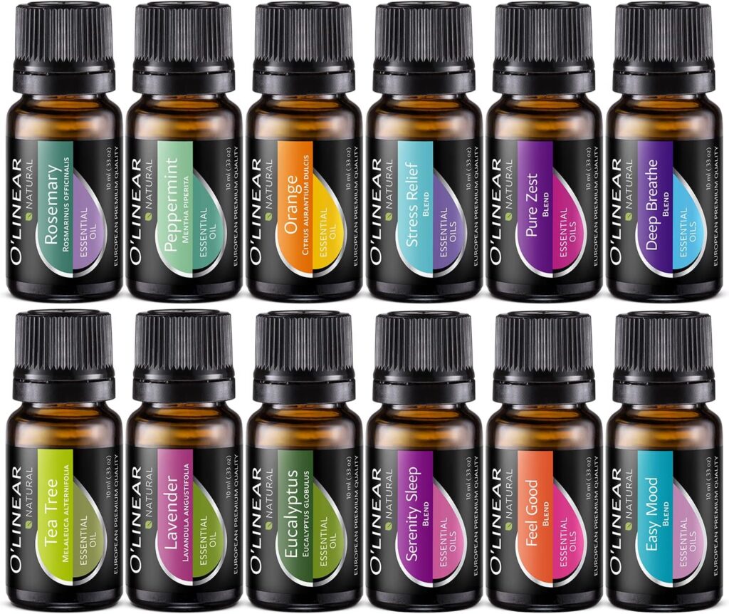 Essential Oils for Diffusers Aromatherapy Set - Top 12 Blends and Humidifier Perfect Starter Kit 6  (10ml) Pure Scents Woman Men Gift