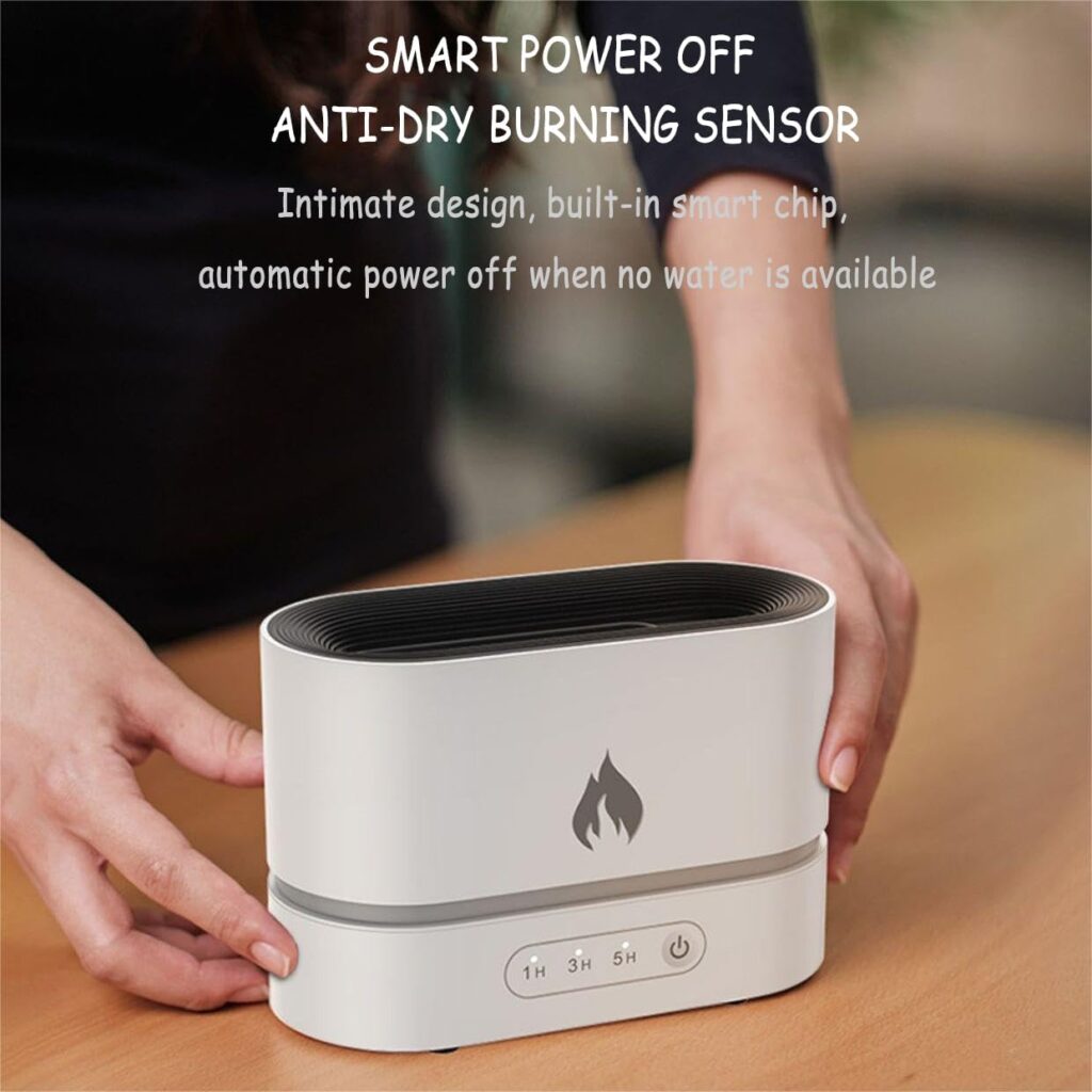 Flame Aromatherapy Machine, Humidifier, Three-in-one Ambient Night Light, Essential Oil Diffuser, Suitable for Bedroom and Living Room, with Automatic Power-Off Without Water (Black)