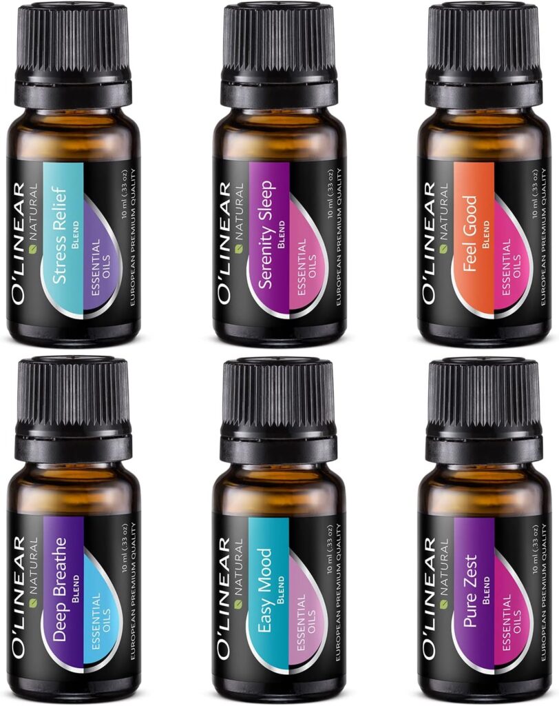 OLinear Top 6 Blends Essential Oils Set - Aromatherapy Diffuser Blends Oils for Sleep, Mood, Breathe, Temptation, Feel Good, Stress Relief