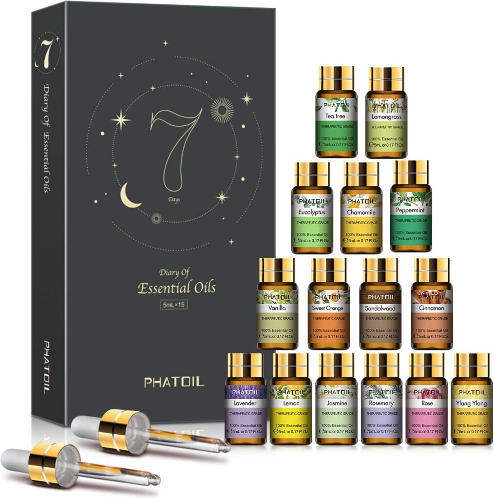 PHATOIL 15PCS Essential Oils Gift Set - Premium Quality Essential Oils for Aromatherapy Diffuser Yoga Home Office Soap Candle Making- 5ml/Bottle
