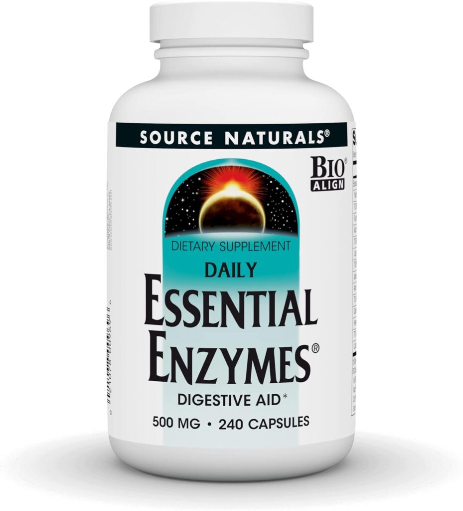 Source Naturals Essential Enzymes 500mg Bio-Aligned Multiple Enzyme Supplement Herbal Defense for Digestion, Gas, Constipation  Bloating Relief - Supports Immune System - 240 Capsules